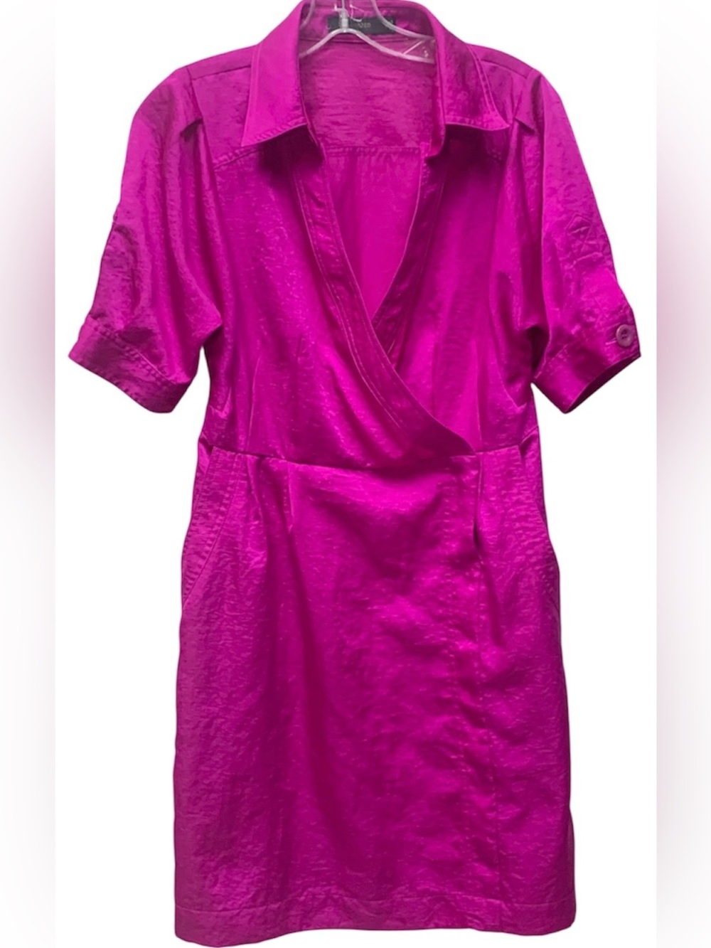 The Limited Fuchsia Shirt Style Wrap Dress with Pockets Size 6